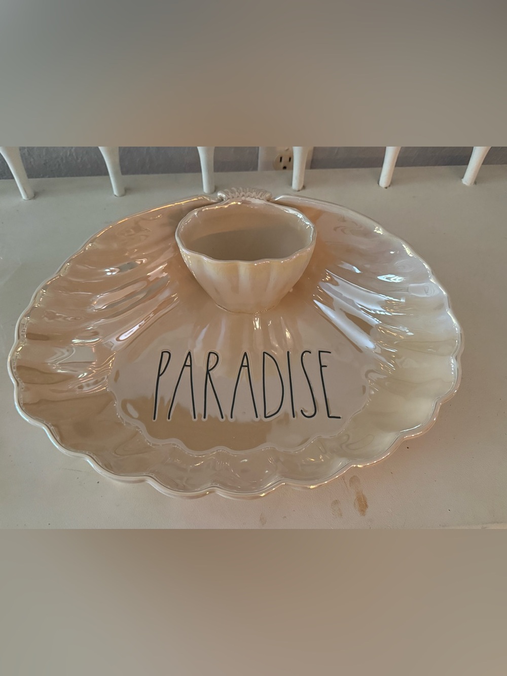 Rae Dunn Cream 'PARADISE' Shell Serving Platter with Dip Bowl